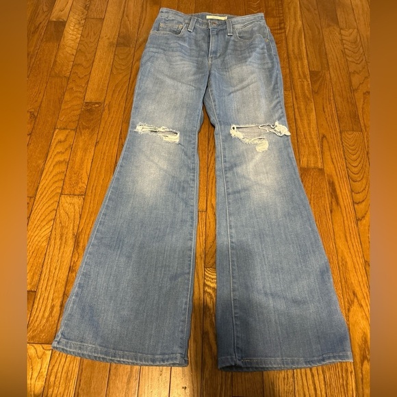 Levi's Denim - Levis 726 Flare Jeans Womens 25 (26x31) Light Wash Distressed Mid Rise Stretch